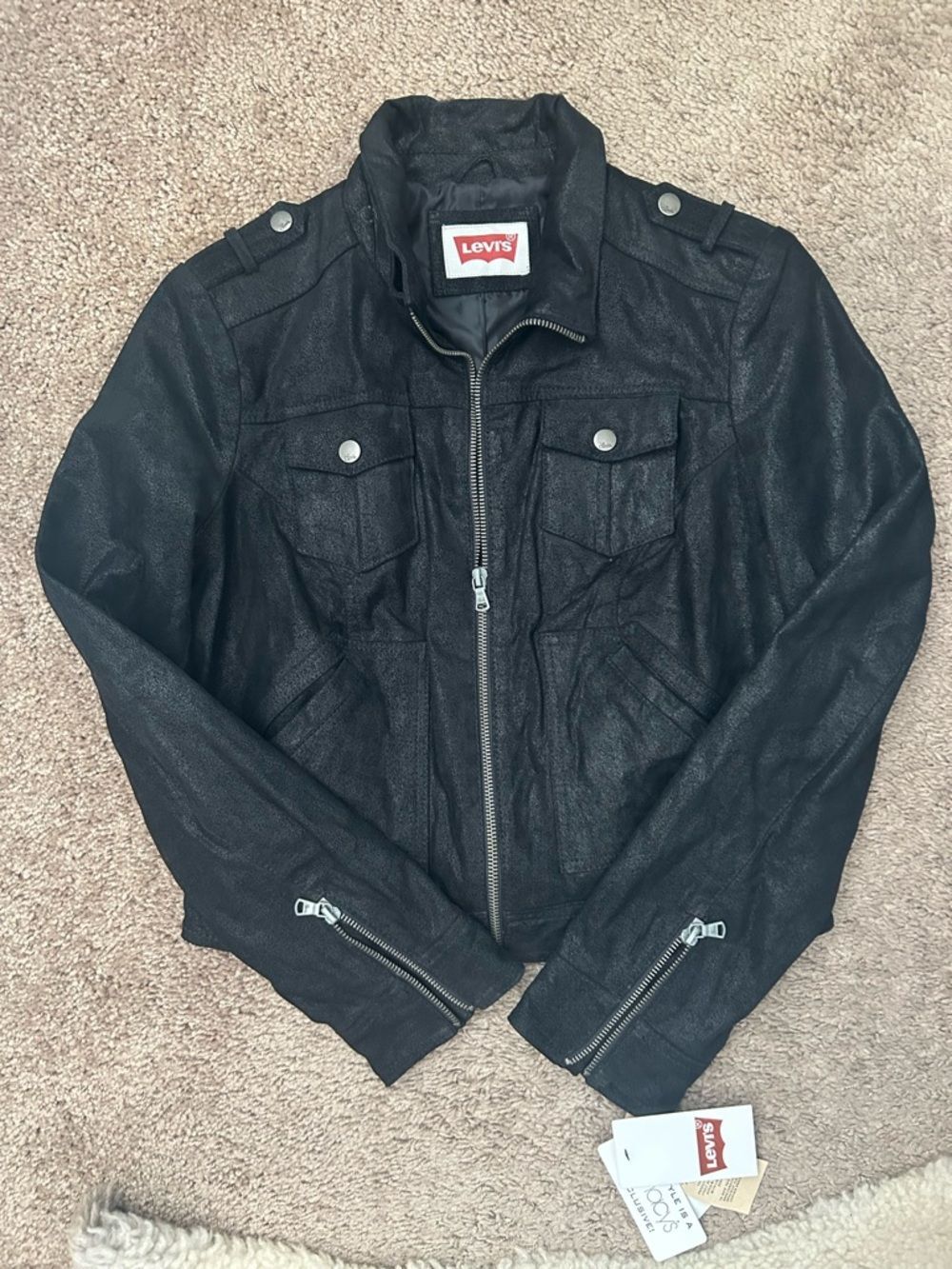 Levi's Women's Black Zip-Up moto Jacket Size M Petit